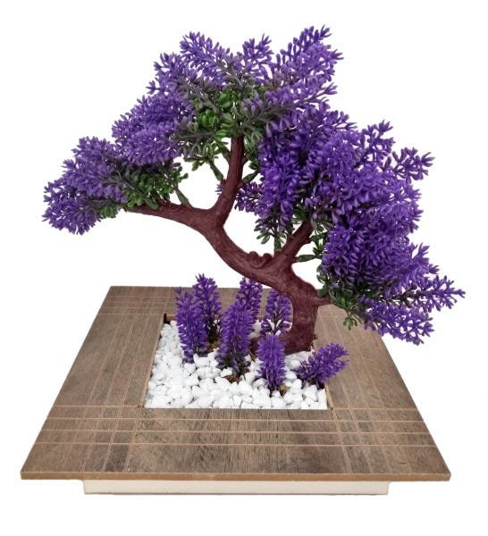 Bonsai Lilás Grande Arranjo Flor Artificial Madeira Grafite - 1
