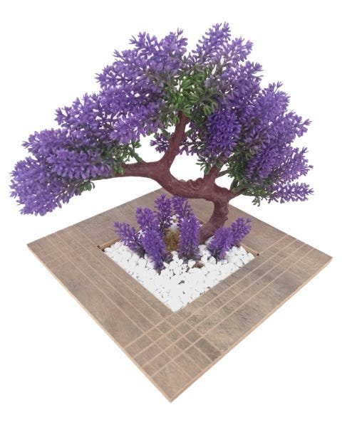 Bonsai Lilás Grande Arranjo Flor Artificial Madeira Grafite - 2