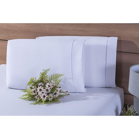 2 Fronhas King 90x50 100% Algodão 200 Fios Ponto Palito Branco