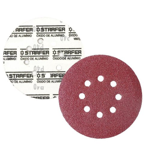 Kit 50 Disco de Lixa Velcro Vermelho Pluma 8 Furos 115mm Grão 40 - Starfer