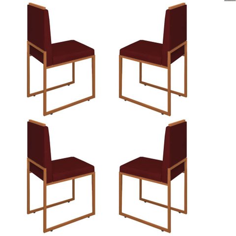 Conjunto Quatro Cadeiras Sala Jantar Barcelona Base Bronze:bordo