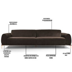 Sofá 2,30M 3 Lugares Pés Rose Gold Molino B-261 Veludo Marrom - Domi - 2