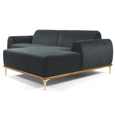 Sofá 3,20M 5 Lugares com Chaise Direito Pés Gold Molino B-317 Veludo Cinza - Domi