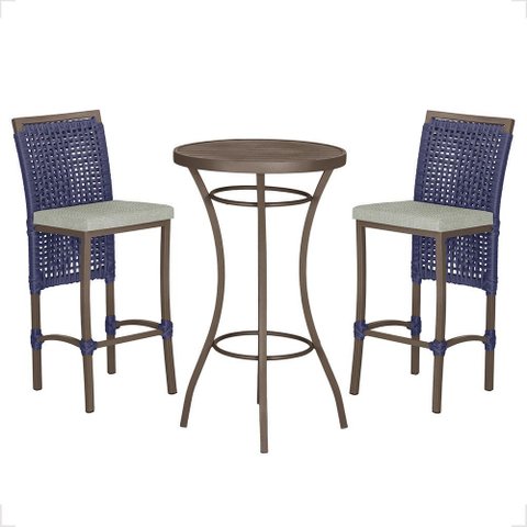 Mesa Bistrô com 2 Banquetas Roma Marrom Corda Náutica Estofado 3 Trama Original