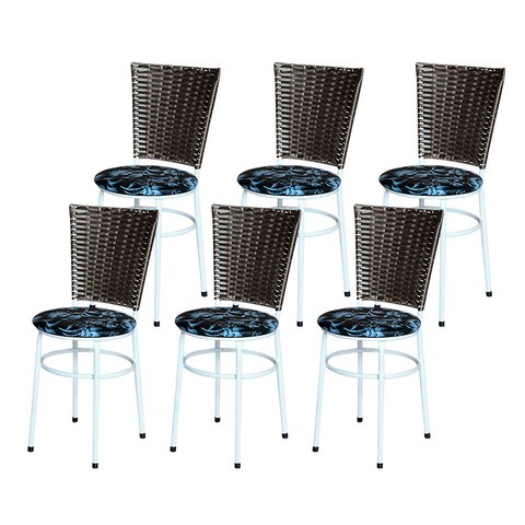 6 Cadeiras para Mesa Branca Hawai Marrom Assento Floral:floral Preto