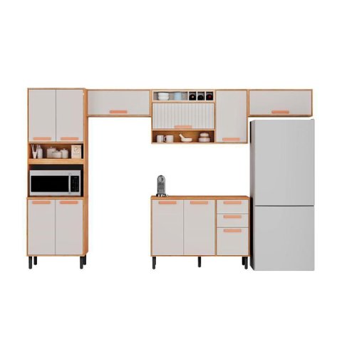 Cozinha Completa em Mdp Nápoles Off White e Cinamomo 350cm Citatiaia