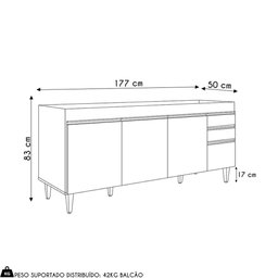 Balcão de Cozinha para Pia 180cm 4 Portas sem Tampo Dallas Cinza Claro - Lumil - 7