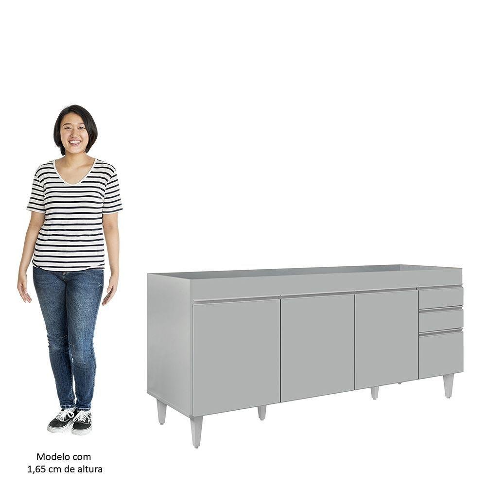 Balcão de Cozinha para Pia 180cm 4 Portas sem Tampo Dallas Cinza