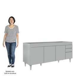 Balcão de Cozinha para Pia 180cm 4 Portas sem Tampo Dallas Cinza Claro - Lumil - 3