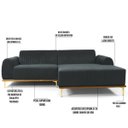 Ver imagem 5 de Sofá 2,30M 4 Lugares com Chaise Direito Pés Gold Molino B-317 Veludo Cinza - Domi