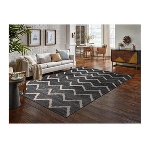Tapete Sala 3,00 X 4,00 Cinza e Bege Soft Chevron Qaza Turco