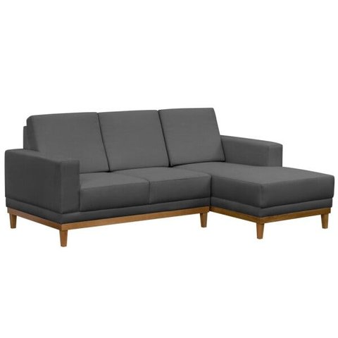 Sofá Living 200cm 3 Lugares com Chaise Direito Kayrós D05 Suede Cinza - Mpozenato