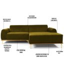 Ver imagem 3 de Sofá 2,30M 4 Lugares com Chaise Direito Pés Gold Molino B-260 Veludo Mostarda - Domi