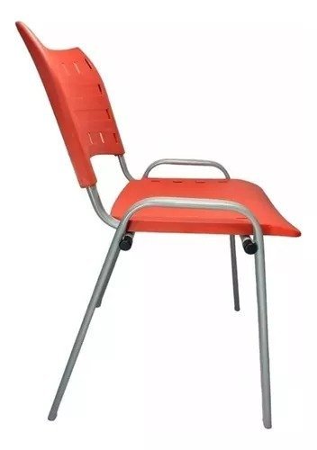 Kit Com 4 Cadeiras Iso Para Escola Escritório Comércio Vermelha Base Prata - 2