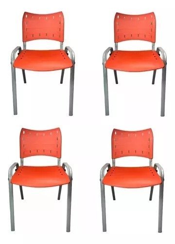 Kit Com 4 Cadeiras Iso Para Escola Escritório Comércio Vermelha Base Prata - 1
