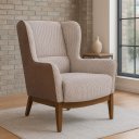 Ver imagem 1 de Poltrona Dekorien Milena Jacar Creme Marrom Alto Acabamento