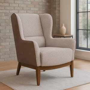 Poltrona Dekorien Milena Jacar Creme Marrom Alto Acabamento