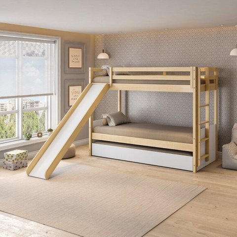 Treliche Infantil com Escorregador New Garden Casatema MadeiraOriginals Marrom/Branco