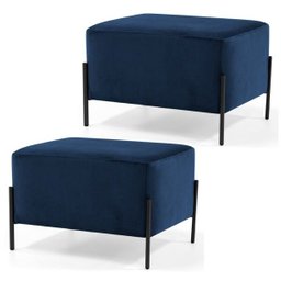 Kit 2 Puffs Decorativos 60cm Base Aço Status B-304 Veludo Azul Marinho- Domi - 1 Kit 2 Puffs Decorativos 60cm Base Aço Status B-304 Veludo Azul Marinho- Domi - 1