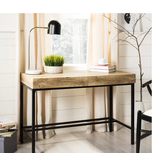 Escrivaninha reta com duas gavetas e pés metálicos