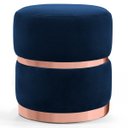 Ver imagem 1 de Puff Decorativo com Cinto e Aro Rosê Round B-304 Veludo Azul Marinho