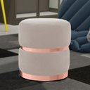 Ver imagem 2 de Puff Decorativo com Cinto e Aro Rosê Round B-309 Veludo Bege Claro
