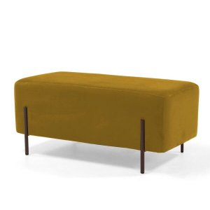 Puff Decorativo 90cm Base Aço Status B-279 Veludo Mostarda