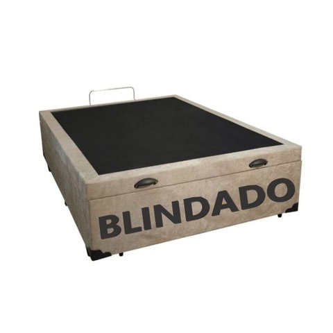 Cama Box Baú Casal Blindado Suede Bege com Pistão a Gás