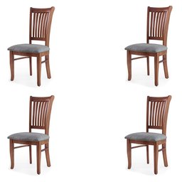 Kit 4 Cadeiras Decorativa Sala de Jantar Madeira Maciça Bakeri Linho Cinza/Imbuia - Gran Belo - 1