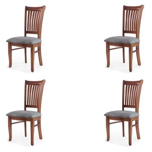 Kit 4 Cadeiras Decorativa Sala de Jantar Madeira Maciça Bakeri Linho Cinza/Imbuia - Gran Belo