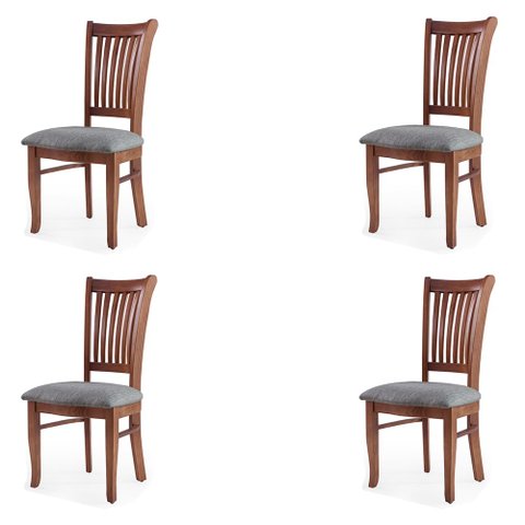 Kit 4 Cadeiras Decorativa Sala de Jantar Madeira Maciça Bakeri Linho Cinza/Imbuia - Gran Belo