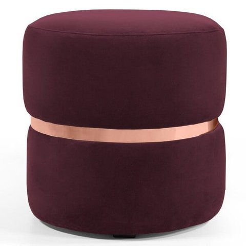 Puff Decorativo com Cinto Rosê Round B-278 Veludo Marsala