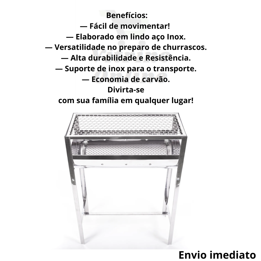 Churrasqueira Inox Grande Carvão com Pé e Grelha - 4