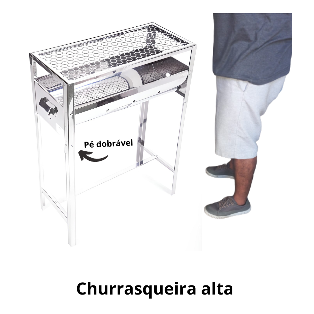 Churrasqueira Inox Grande Carvão com Pé e Grelha - 5