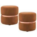 Ver imagem 1 de Kit 2 Puffs Decorativos com Cinto Rosê Round B-262 Veludo Laranja