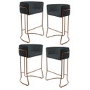 Ver imagem 1 de Kit 4 Banquetas Decorativas Base Aço Cobre Betina C-465 Linho Chumbo - Domi