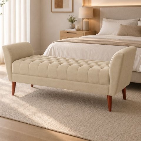 Recamier Elegante e Confortável 140 cm com Efeito Capitonê Bege