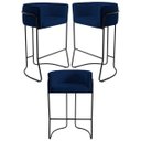 Ver imagem 1 de Kit 3 Banquetas Decorativas Base Aço Preto Betina B-304 Veludo Azul Marinho - Domi