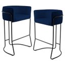 Ver imagem 1 de Kit 2 Banquetas Decorativas Base Aço Preto Betina B-304 Veludo Azul Marinho - Domi