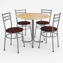 Ver imagem 1 de Mesa de Jantar Redonda 80cm Pinus com 4 Cadeiras Estofada Cinza