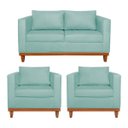 Ver imagem 1 de Kit Sofá 3 Lugares e 2 Poltronas Europa 180 cm Estilo Conforto e Elegância Suede Azulo Tiffany - ADJ