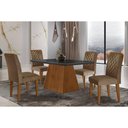 Ver imagem 1 de Conjunto: Mesa Sala Jantar Luna C/ Tampo Madeirado C/ Vidro Canto Curvo 120x80cm e 4 Cadeiras Jade