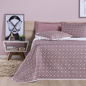 Kit Cobre Leito Colcha Meggy Poá Solteiro Dupla Face Micropercal 200 Fios 2 Peças - Rosê Casa Scarpa