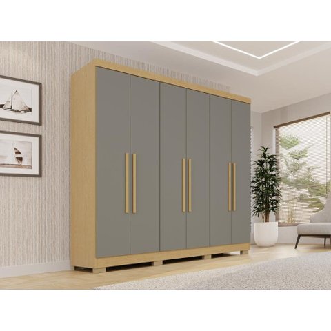 Guarda-Roupa Casal com 6 Portas 180cm Multimóveis Madeirado/Cinza