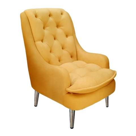 Poltrona Decorativa Lille Pés Cromados Suede Mostarda Dominic Decor