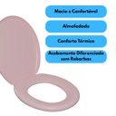 Ver imagem 3 de Assento Vaso Sanitário Tampa Oval Almofadado Rosa | Astra