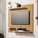 Ver imagem 1 de Painel de Tv Osiris Compacto com 3 Prateleira Tvs de até 32":ripado/branco