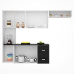 Kit Cozinha Compacta Suspensa com Balcão 8 Portas 2 Gavetas Júlia Preto - Poquema - 3 Kit Cozinha Compacta Suspensa com Balcão 8 Portas 2 Gavetas Júlia Preto - Poquema - 3