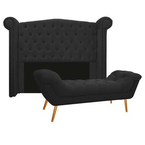 Kit Cabeceira 140 cm Suede + Calçadeira Madrid Preto