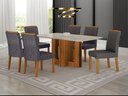 Ver imagem 6 de Conjunto Sala de Jantar Sofia 1,80m Tampo Vidro Off com 6 Cadeiras Jade Cinamomo/Linho Chumbo